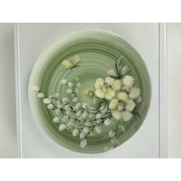 Antique Hand Painted Cabinet Plate White Roses Butterfly 7”